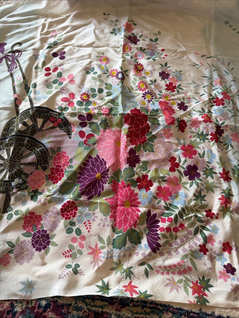 Floral Print silk scarf in Pink, Purple and Green